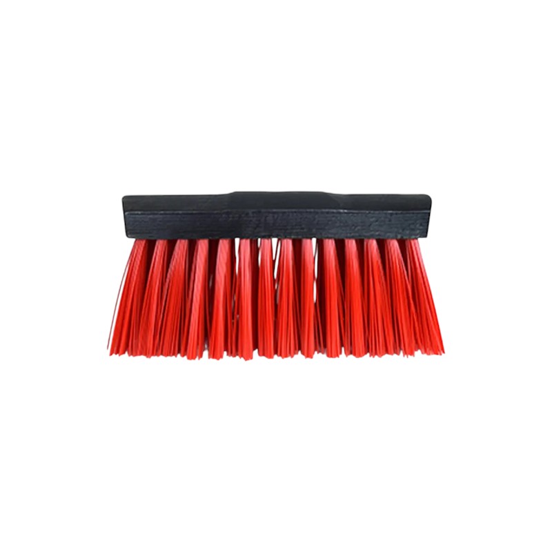 Ronde zwarte houten straatbezem - Lange rode PVC-borstelharen - Eupen-Mamedy - 30 cm
